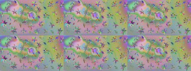 Çiçekli karalama şeklinde Raster çiçek deseni. Tarafsız ve yeşil renklerde çiçekler. Yumuşak, bahar çiçekli arka plan.