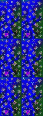 Mavi ve yeşil renkli çiçekler. Raster illüstrasyonunda çiçek deseni çizimi.