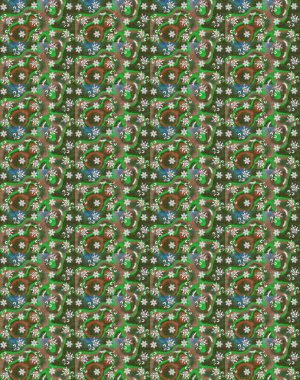 Raster Çiçek İllüstrasyonu 'nun şirin tekstili. Yeşil ve kahverengi renkli etnik çiçeklerle zarif eskiz deseni.