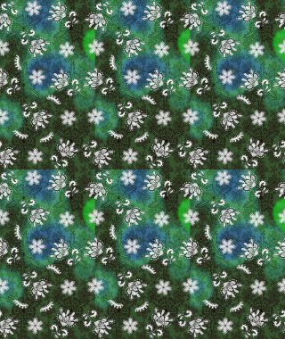 Raster çiçek desenli çiçek deseni, yapraklar, dekoratif elementler, sıçrama, lekeler, el çizimi kontur çizgileri ve Doodle çizim stili, grafik raster çizim çizimi.