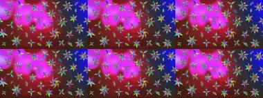 Renkli Yaz Temalı eskiz kalıbı. Kırmızı ve kahverengi renkte çiçekler. Raster Illustrasyon 'daki Çiçek Deseni' nin son moda çizimi. Düz Çiçek Elementleri Tasarımı.