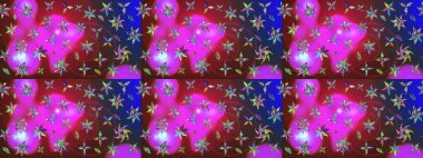 Raster illüstrasyonu. Küçük çiçekli yay deseni çiz. Suluboya tarzında kırmızı ve mor renkler üzerine.