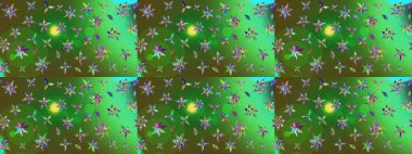 Tropik çiçek desenleri. Yeşil ve mavi renkte çiçekler. Raster illüstrasyonu.