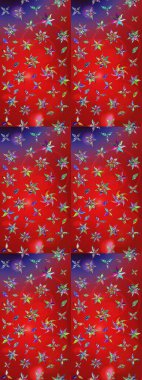 Raster illüstrasyonu. Kumaş, tekstil, duvar kağıdı baskısı için. Renkli desenli eskiz deseni, kırmızı ve mor çiçekler ve dekoratif elementler. Eskiz geçmişi. Antika retro tarzı.