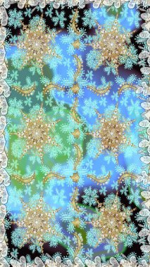 Altın elementlerle mavi renklerde altın desen. Kusursuz altın desen. Raster doğulu süsü.