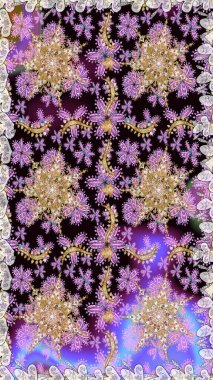 Raster illüstrasyonu. Doğum günü kartı, davetiye ya da afiş için iyidir. Tarafsız renklerde altın. Kusursuz ortaçağ çiçek deseni. Dekoratif simetri arabesk.