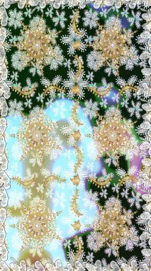 Doğu tarzı element. Altın desenli çiçek dekoru. Çizgi sanatı tasarım şablonu için kusursuz sınır. Davetiyeler, kartlar, web sayfası için Raster illüstrasyon. Tarafsız renklerde altın element.