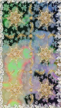 Gri renkli ve altın elementli altın desenli. Raster oryantal süs. Barok tarzında kusursuz bir doğulu süsü. Geleneksel klasik altın desen.