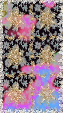 Noel, kar tanesi, yeni yıl. Gri renklerde ve altın elementlerle kusursuz klasik desen. Gri renklerde altın desenli altın elementler.