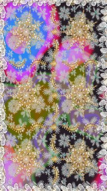 Doğum günü kartı, davetiye ya da afiş için iyidir. Dekoratif simetri arabesk. Kusursuz ortaçağ çiçek deseni. Raster illüstrasyonu. Gri renklerde altın.