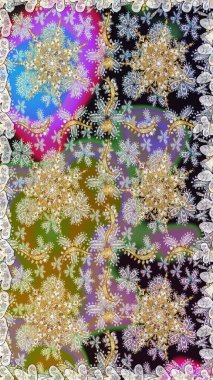 Damask altın soyut çiçek nötr renklerde pürüzsüz desen. Raster illüstrasyonu. Süsleme.