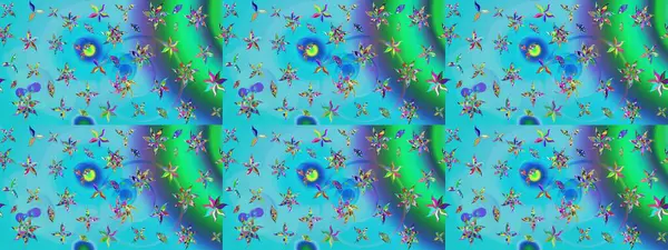 Yumuşak, yaz çiçekli arka plan. Mavi ve yeşil renkli çiçekler. Raster çiçek desenli ve çiçekli..