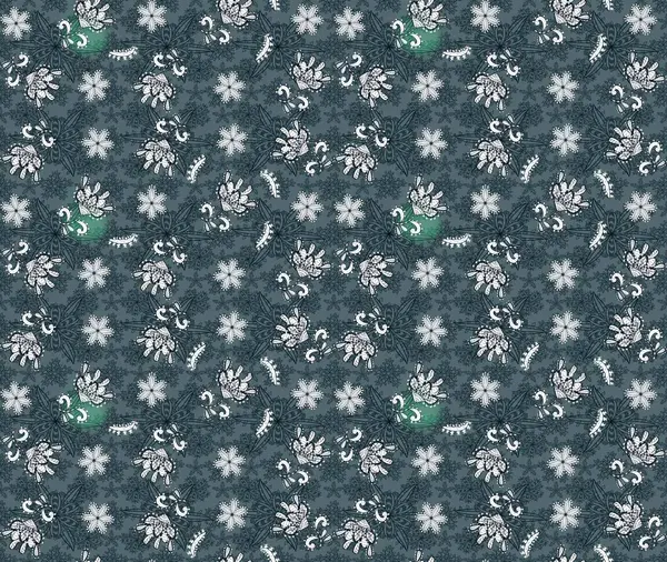 Raster illüstrasyonu. Çiçekli karalama şeklinde Raster çiçek deseni. Yeşil ve mavi renklerde bahar çiçekleri..