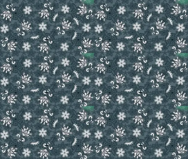 Raster illüstrasyonu. Raster deseni. Küçük çiçekteki sevimli çiçek deseni. # Yeşil ve mavi renkte yaz çiçekleri #.