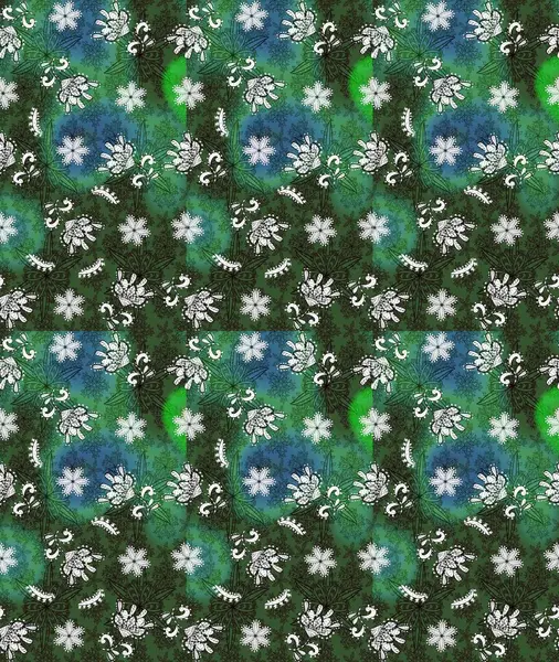 Raster çiçek desenli çiçek deseni, yapraklar, dekoratif elementler, sıçrama, lekeler, el çizimi kontur çizgileri ve Doodle çizim stili, grafik raster çizim çizimi.