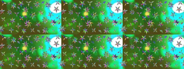 Elle boyanmış suluboya resim çizimleri, çiçekler ve bitkiler. Yeşil ve mavi renkte çiçekler.