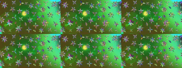 Tropik çiçek desenleri. Yeşil ve mavi renkte çiçekler. Raster illüstrasyonu.