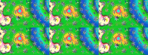 Varicologreen ve Blue Raster çizim çizimi. Küçük çiçekteki sevimli çiçek deseni. Birçok yeşil ve mavi soyut çiçekli tropikal çizim deseni.