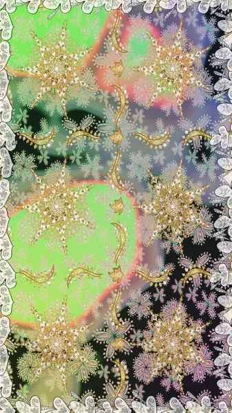 Dekoratif simetri arabesk. Kusursuz ortaçağ çiçek deseni. Tarafsız renklerde altın. Doğum günü kartı, davetiye ya da afiş için iyidir. Raster illüstrasyonu.