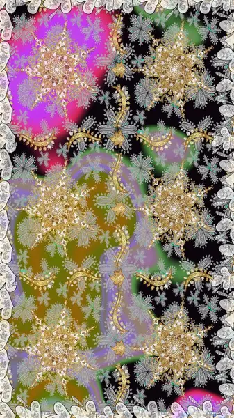 Barok tarzında kusursuz bir doğulu süsü. Geleneksel klasik raster altın pürüzsüz desen. Gri renklerdeki altın elementler.