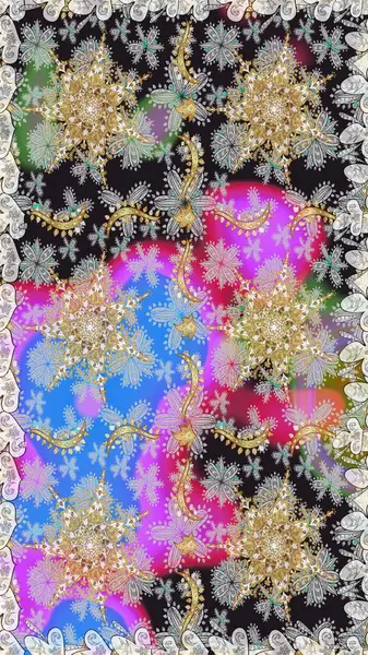 Doğu tarzı element. Altın desenli çiçek dekoru. Gri renklerdeki altın element. Davetiyeler, kartlar, web sayfası için Raster illüstrasyon. Çizgi sanatı tasarım şablonu için sınırsız sınır.