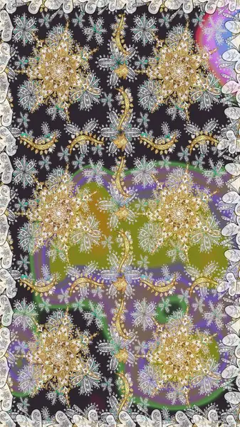 Raster geleneksel oryantasyon süsü. Gri renkli ve altın elementli altın desenli. Kusursuz klasik altın desen.