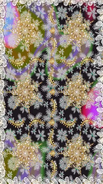 Raster. Hassas altın deseni açın. Gri renklerde, altın elementlerle kusursuz desen. Parlak dantel, stilize çiçekler, şal desenli. Kusursuz altın desenli bukleler. Doğu tarzı arabesk.