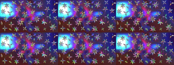 Raster illüstrasyonu. Mor ve mavi renkte çiçekler. Çiçek desenli eskiz, vuruşlar, sıçramalar, yaz çiçekleri..