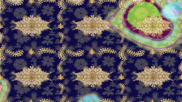 Altın elementlerle mavi renklerde altın desen. Klasik altın desenli çizim. Raster geleneksel oryantasyon süsü.