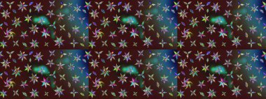 Desen, çizim, çiçek sınırı. Çiçek çelengi. Güzel, parlak, pürüzsüz kumaş, tuval. Kıvırcık, parlak örgü. Eski moda arka plan. Raster illüstrasyonu.