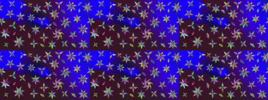 Kumaş desenli papatya çiçeği detayı. Mavi ve kahverengi renkte çiçekler.