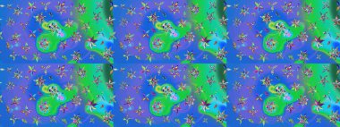 Şirin çiçek elementleri. Mavi ve yeşil renkli çiçekler. Raster illüstrasyonu. Çizim.