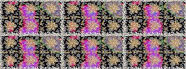 Doğu tarzında klasik tasarım öğesi. Süslü dantel iz sürücü. Çiçekli süslemeli, pürüzsüz bir desen. Duvar kâğıdı için altın süslü bir illüstrasyon. Gri renkler üzerine geleneksel Arapça dekor.