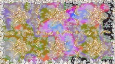 Parlak dantel, stilize çiçekler, şal desenli. Hassas altın deseni açın. Raster. Tarafsız renklerde, altın elementlerle kusursuz desen. Kusursuz altın desenli bukleler. Doğu tarzı arabesk.