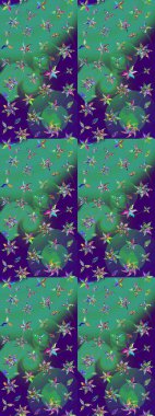 Raster illüstrasyonundaki çiçek desenli çizim. Mavi ve yeşil renkli çiçekler. Renkli Bahar Teması eskiz kalıbı. Düz Çiçek Elementleri Tasarımı.