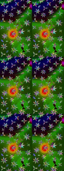 Raster illüstrasyonundaki çiçek desenli çizim. Yeşil ve siyah renkte çiçekler.