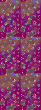 Üzerinde gelincikler ve vadi zambakları olan renkli çiçek desenli nakış deseni. Tekstil tasarımı için mor ve kahverengi renkli geleneksel halk çiçekleri..