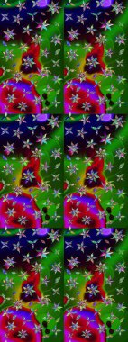 Raster Illustrasyon 'daki Çiçek Deseni' nin son moda çizimi. Yeşil ve kırmızı renkte çiçekler. Renkli Yaz Temalı eskiz kalıbı. Düz Çiçek Elementleri Tasarımı.