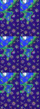 Manzaralı çiçek deseni. Çiçek kompozisyonu, el boyası, hassas şablon. Üst manzara, yumuşak mavi ve mor renkli. Sevgililer günü ve tebrik kartı konsepti için şık bir davet.