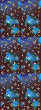 Tropik çiçek desenleri. Raster illüstrasyonu. Mavi ve kahverengi renkte çiçekler.