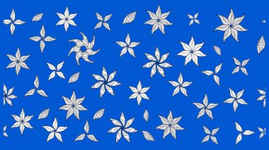 Renkli Bahar Teması eskiz kalıbı. Düz Çiçek Elementleri Tasarımı. Mavi ve nötr renklerde çiçekler. Raster illüstrasyonunda çiçek deseni çizimi.