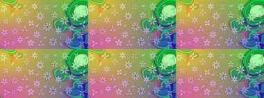 Raster illüstrasyonu. Çizim stili tarafsız ve yeşil renklerde. Raster illüstrasyonu. El yapımı çiçek ve bitki koleksiyonu. Şirin karalamalı çiçek deseni çiz..