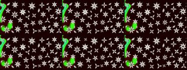 Eskiz arkaplan modeli. Raster - stok. Çiçekler yapraklarla ve papatya çiçekleri siyah ve nötr renklerle.