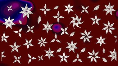 Raster Çiçek İllüstrasyonu 'nun şirin tekstili. Kırmızı ve kahverengi renkli etnik çiçeklerle zarif bir eskiz deseni..