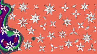 Raster illüstrasyonu. Turuncu ve nötr renklerde yaprakları olan yabani çiçekler. Suluboya, elle çizilmiş. Taslak arkaplan deseni.