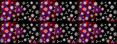 Renkli Bahar Teması eskiz kalıbı. Çiçek desenli çizim. Güzel kumaş deseni. Asya tekstil tarzında. Düz Çiçek Elementleri Tasarımı. Raster illüstrasyonu.