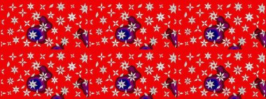 Raster illüstrasyonu. Raster deseni. Küçük çiçekteki sevimli çiçek deseni. Soyut çiçek çizim kalıbı arka planı. Kırmızı ve nötr renklerde.