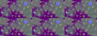 Çiçekli karalama şeklinde Raster çiçek deseni. Yumuşak, yaz çiçekleri mor ve gri renklerde. Raster illüstrasyonu.