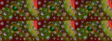 Kahverengi ve yeşil renkler üzerine çiçek desenli eskiz, el yapımı papatyalar, papatyalar. Tekrarlayan çiçek arkaplanı, zarif kahverengi ve yeşil çiçek duvar kağıdı.