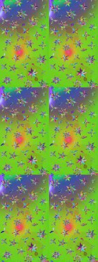 Yeşil ve mor renkli çiçekler. Renkli Bahar Teması eskiz kalıbı. Düz Çiçek Elementleri Tasarımı. Raster illüstrasyonunda çiçek deseni çizimi.